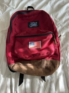 Vintage Wolf Creek - Red Canvas Backpack with Brown Suede Base